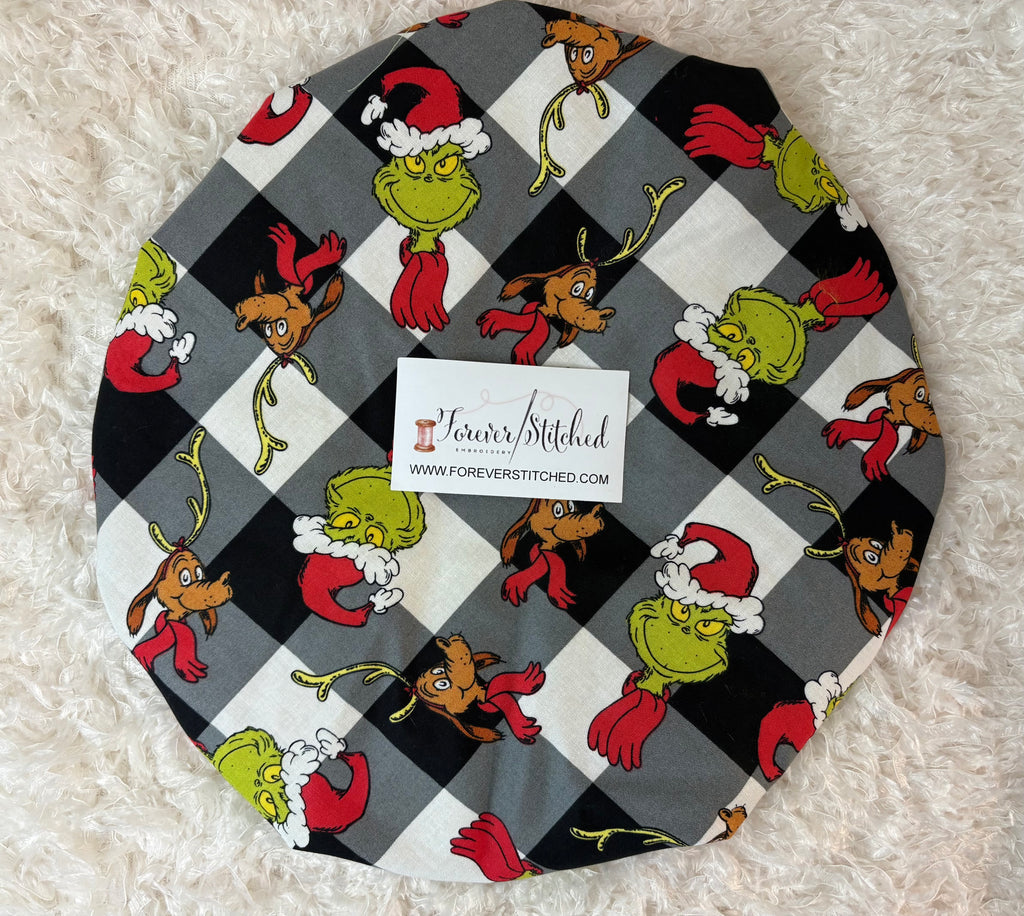 Grinch “Grinch Checkerboard” Cotton Bonnet with Charmeuse Satin Lining | Holiday Satin Hair Bonnet for Curly & Natural Hair