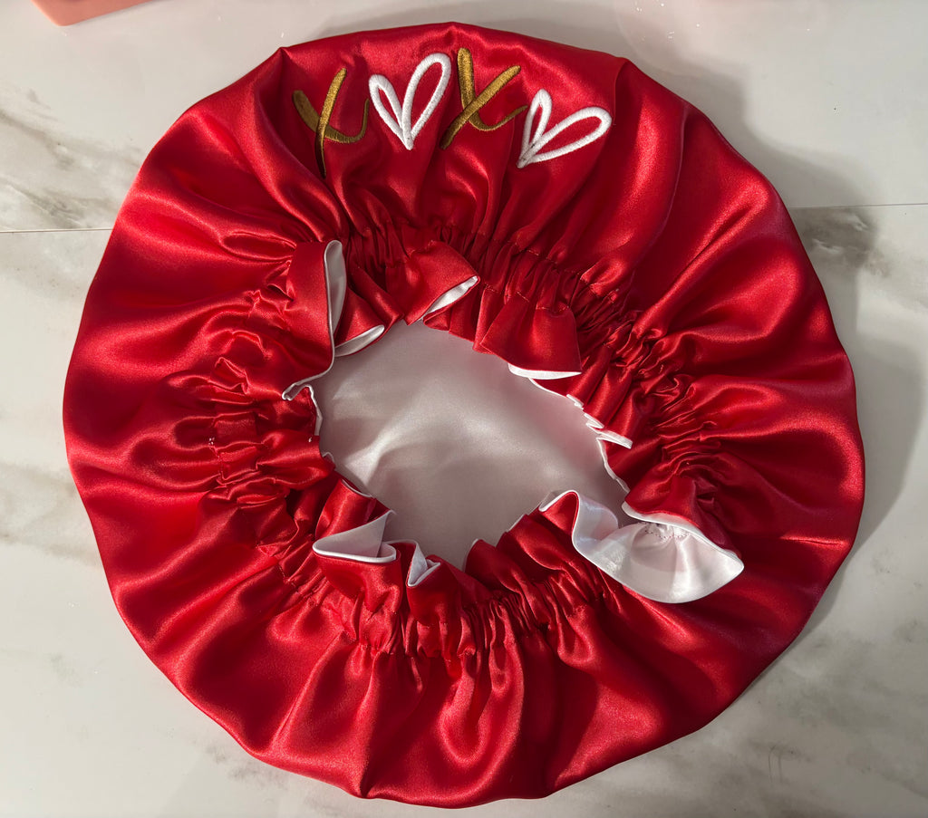 XOXO Satin Embroidered Bonnet – Valentine’s Edition