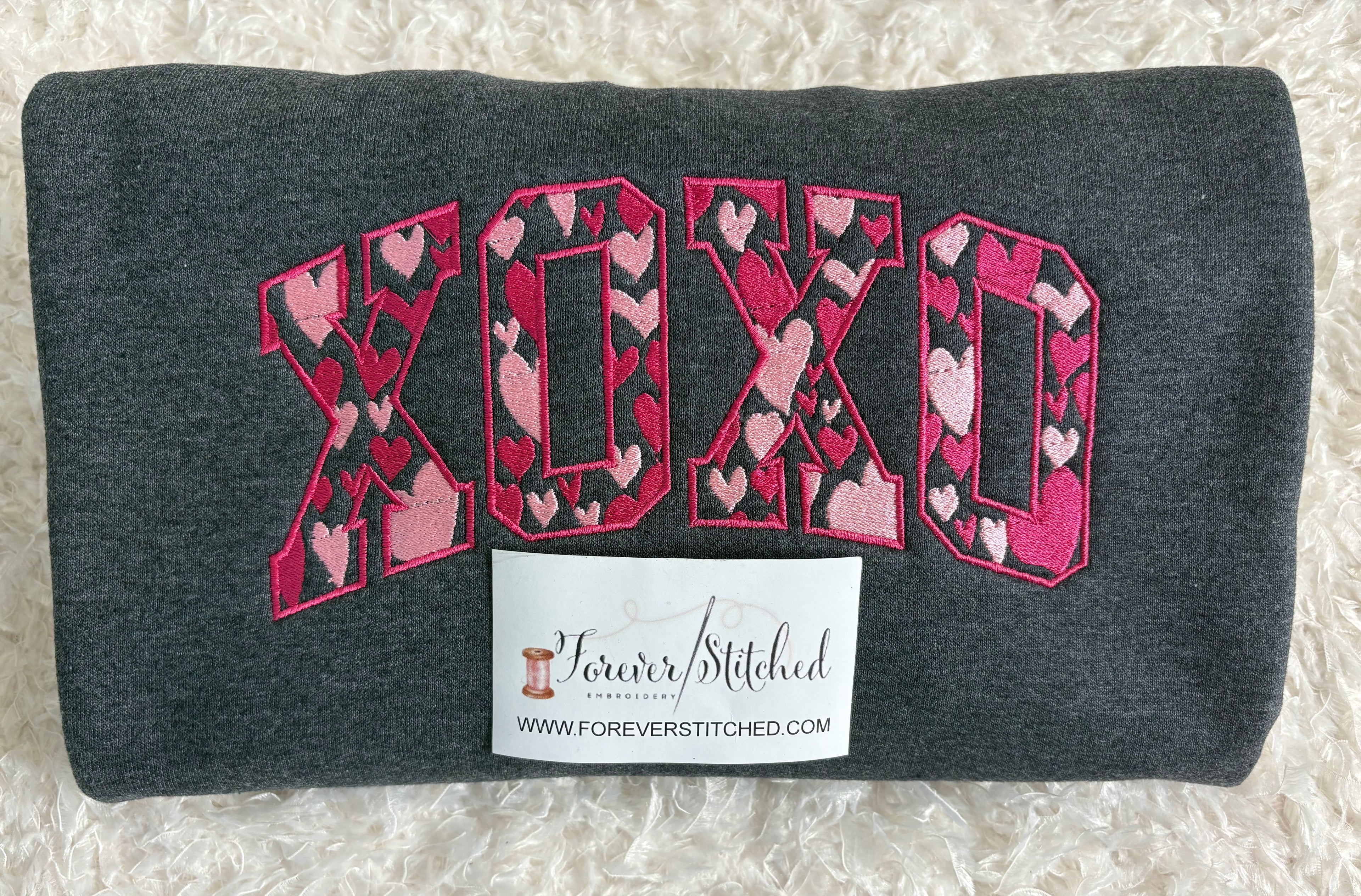 XOXO Valentine Embroidered Sweatshirt – Pink Heart Cozy Pullover