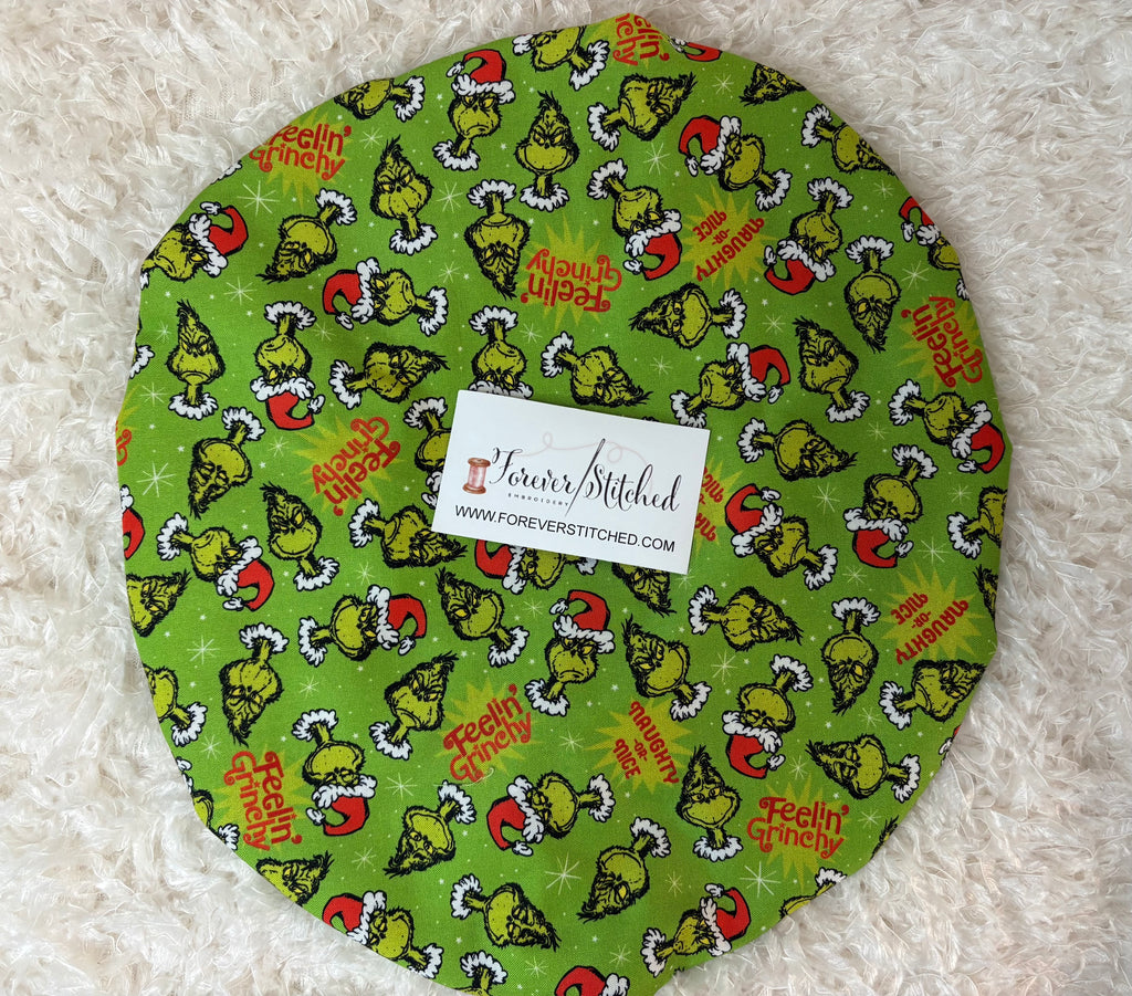 Grinch “Feeling Grinchy” Cotton Bonnet with Charmeuse Satin Lining | Holiday Satin Hair Bonnet for Curly & Natural Hair