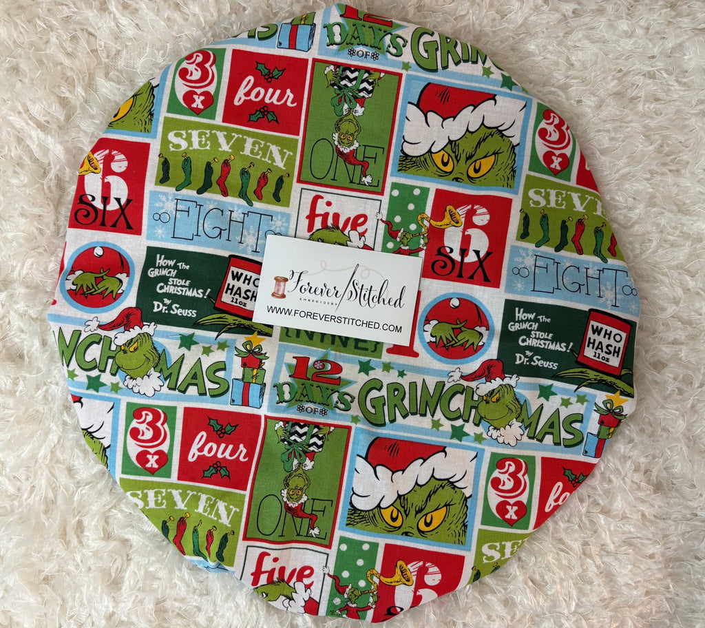 Grinch “Grinch Count Down” Cotton Bonnet with Charmeuse Satin Lining | Holiday Satin Hair Bonnet for Curly & Natural Hair