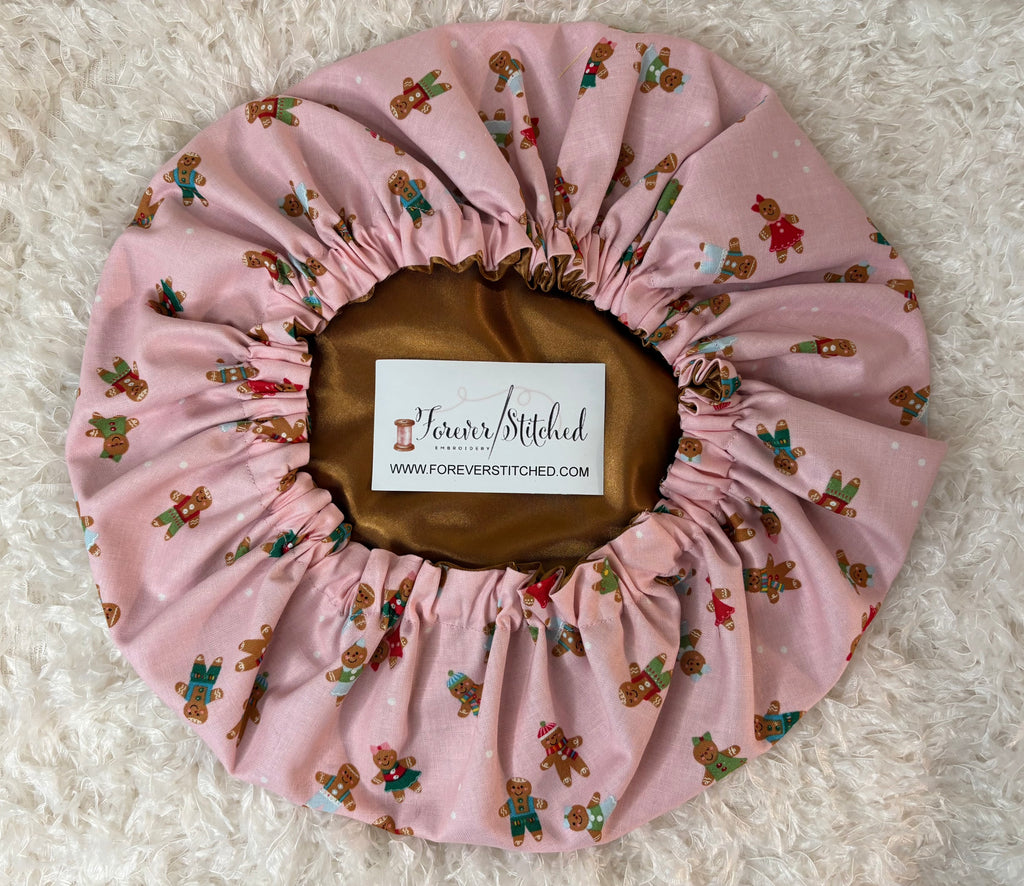 Gingerbread Christmas Charmeuse Satin Bonnet – Forever Stitched