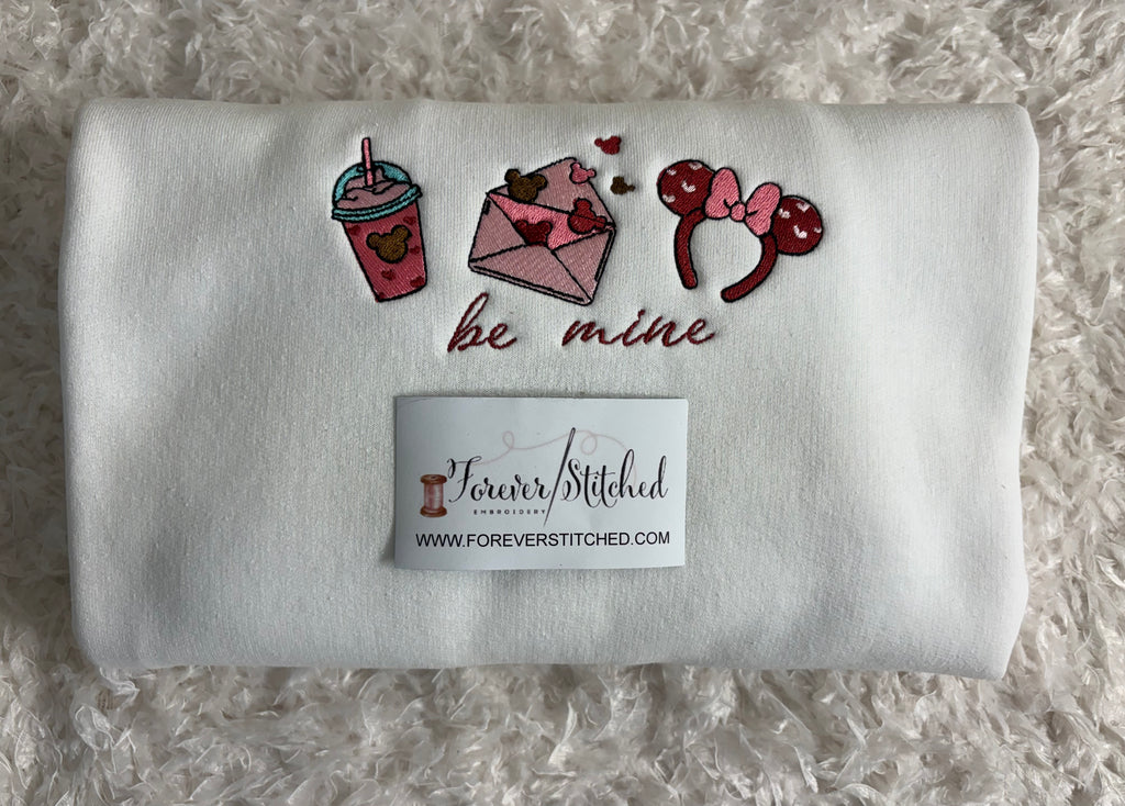 Be Mine Valentine Embroidered Sweatshirt – Cozy Valentine Crewneck with Love Icons