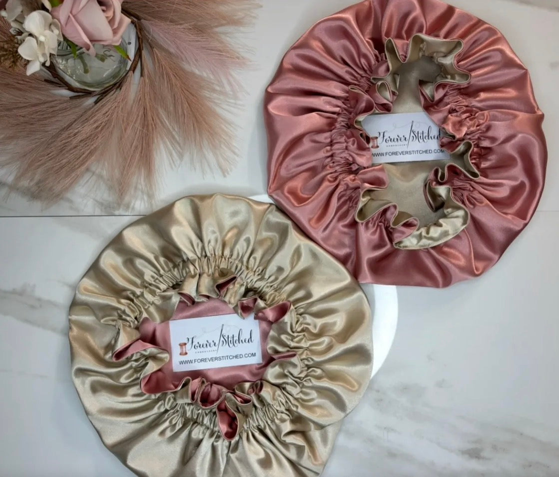 Charmeuse Silky Satin Sleeping Bonnet, Reversible Satin Hair Bonnet for Curly & Natural Hair, Adult Protective Sleep Cap Gift