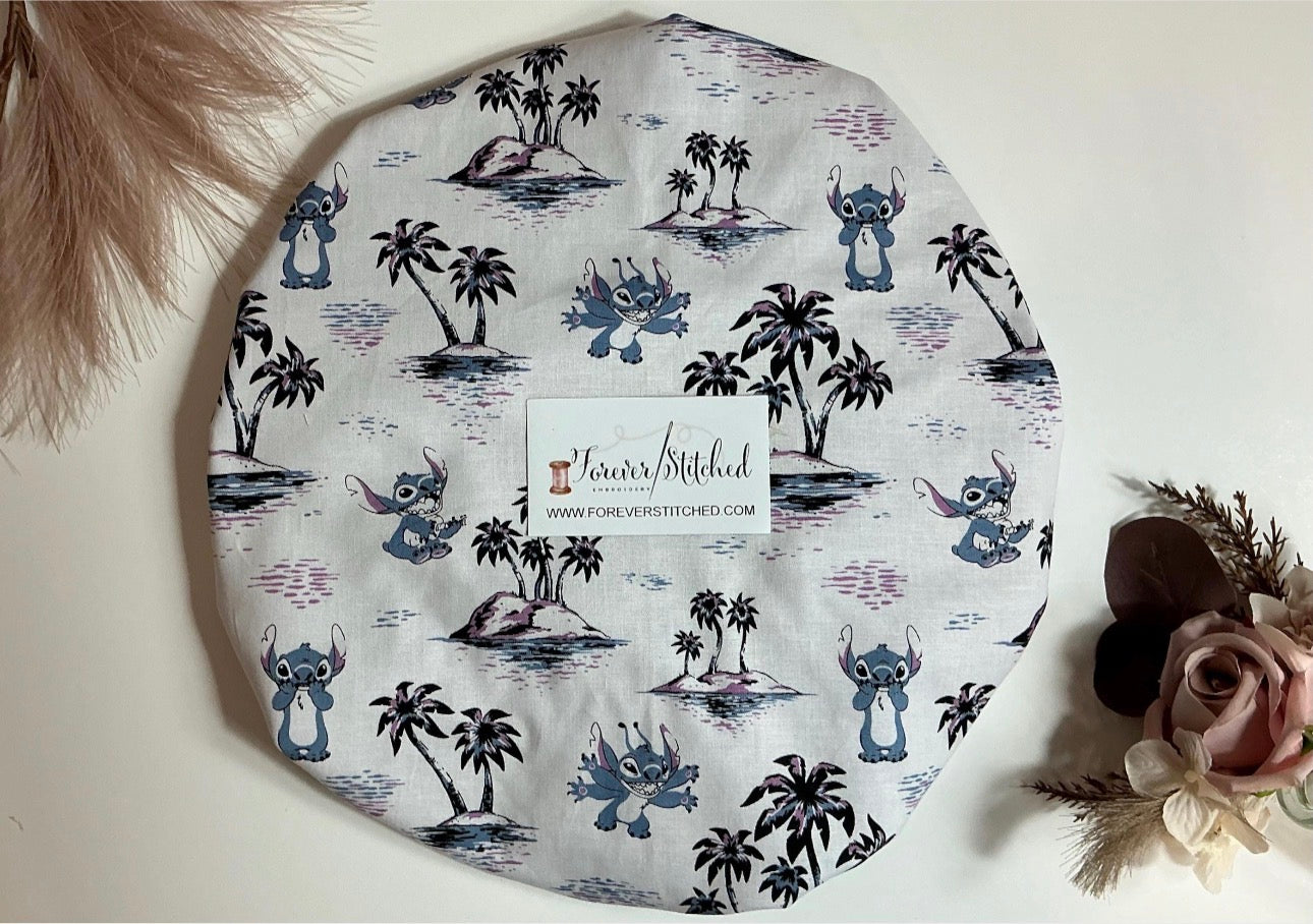 Stitch Tropical Cotton Print Bonnet with Charmeuse Satin Lining | Print Satin Hair Bonnet for Curly & Natural Hair