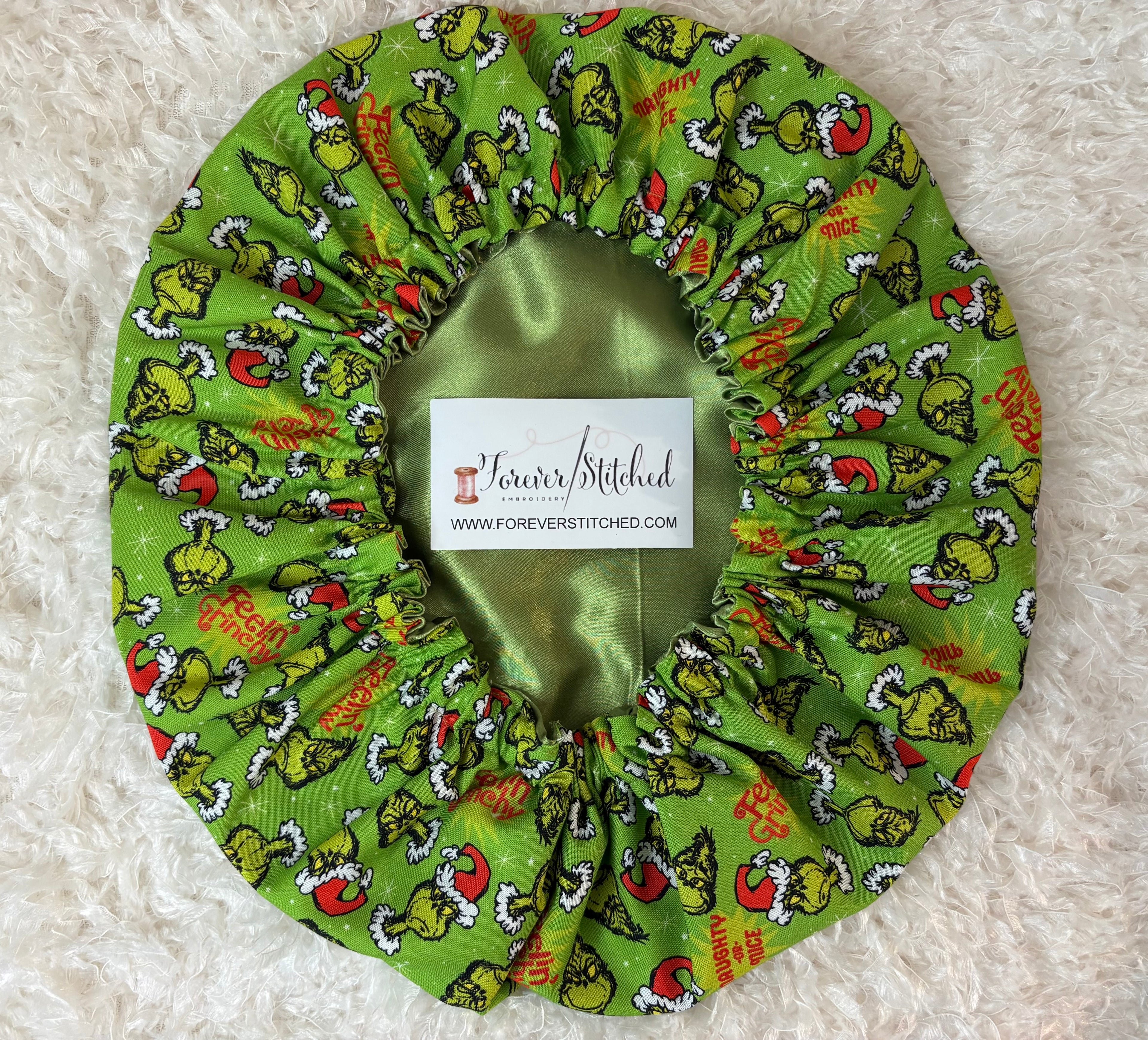 Grinch “Feeling Grinchy” Cotton Bonnet with Charmeuse Satin Lining | Holiday Satin Hair Bonnet for Curly & Natural Hair