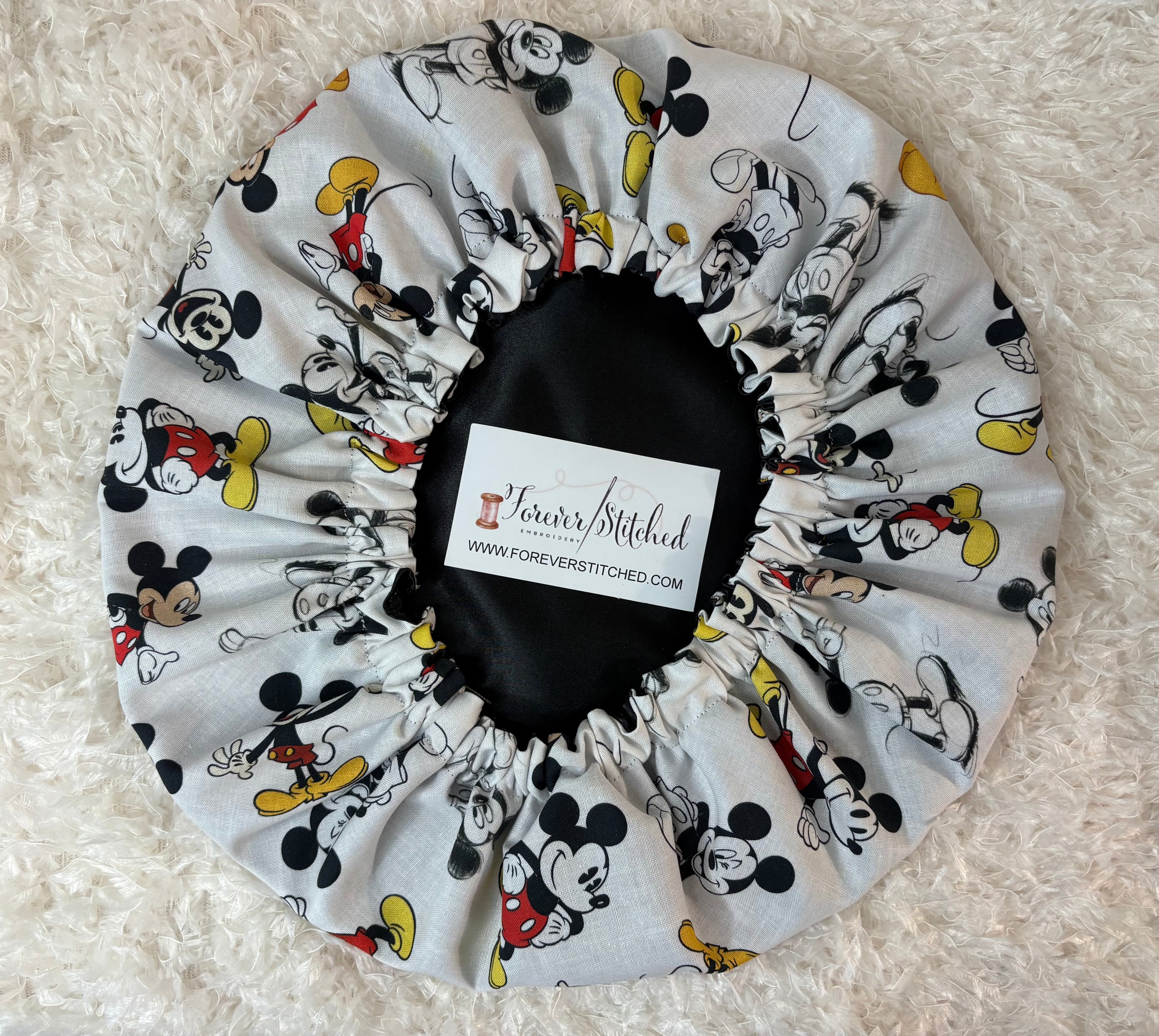 Mickey Cotton Print Bonnet with Charmeuse Satin Lining | Print Satin Hair Bonnet for Curly & Natural Hair