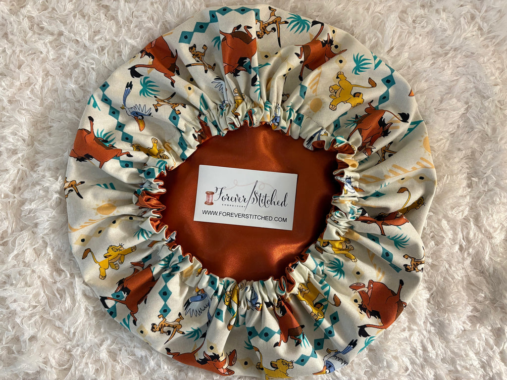 Lion King Cotton Print Bonnet with Charmeuse Satin Lining | Print Satin Hair Bonnet for Curly & Natural Hair