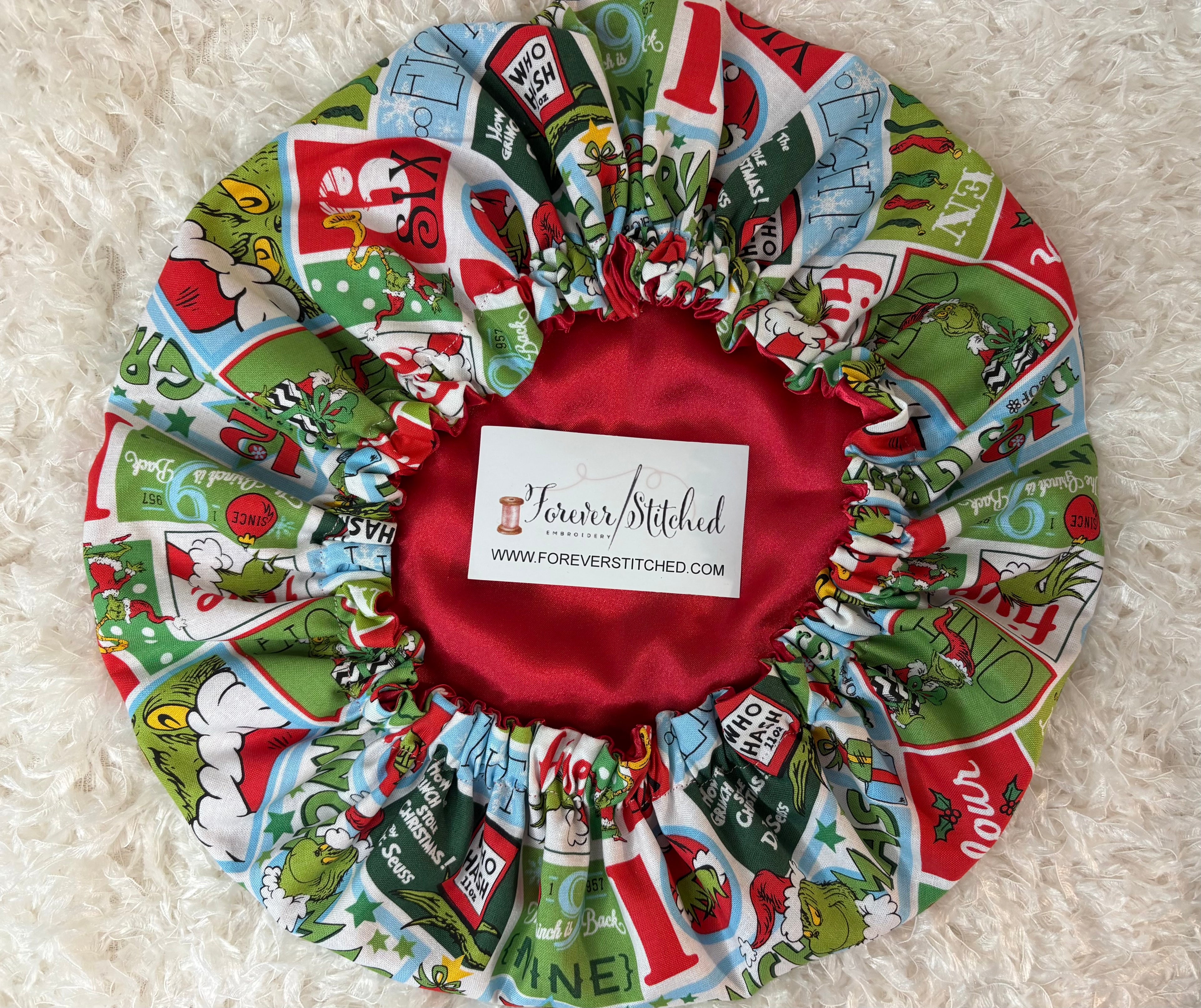 Grinch “Grinch Count Down” Cotton Bonnet with Charmeuse Satin Lining | Holiday Satin Hair Bonnet for Curly & Natural Hair