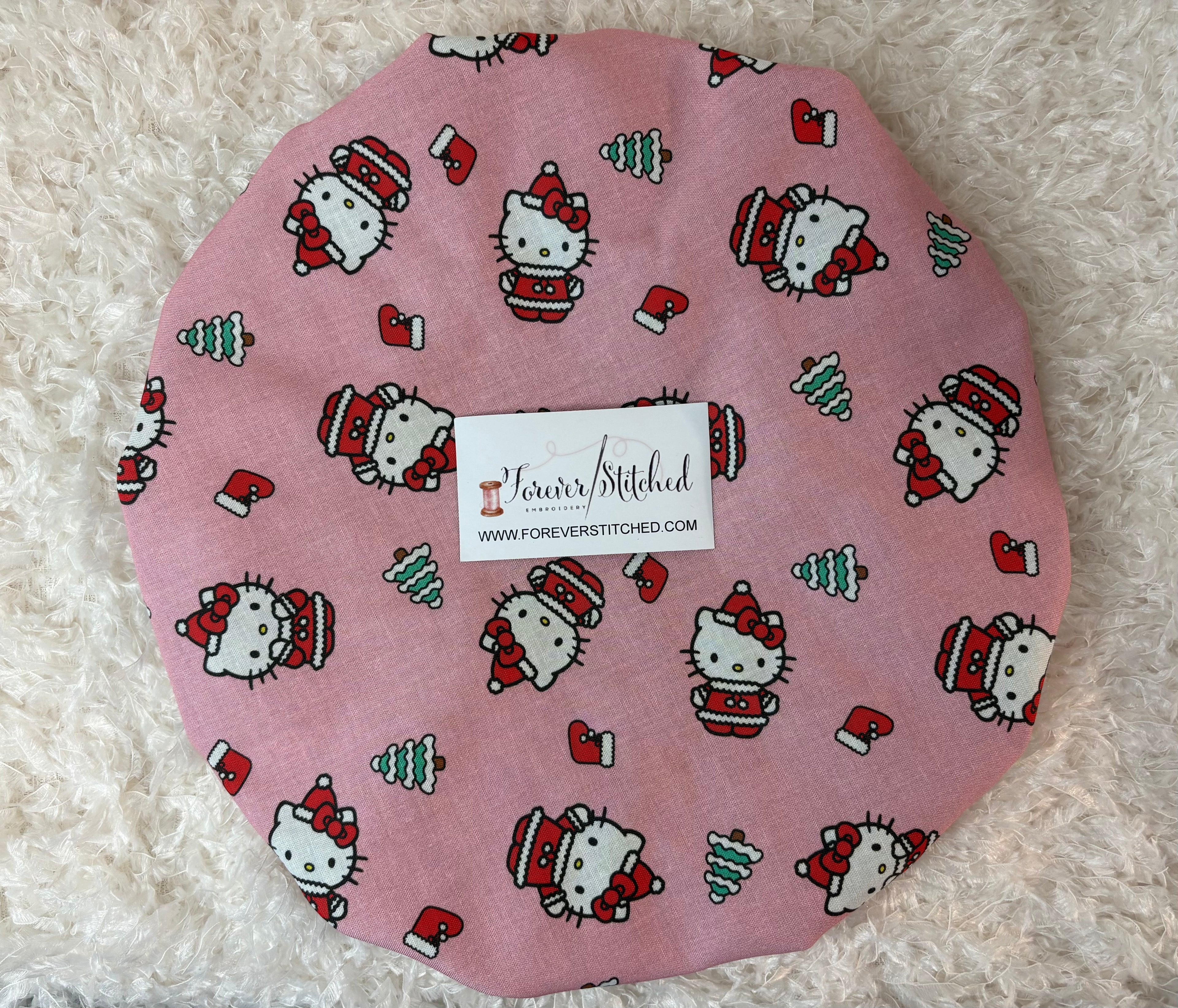 Hello Kitty Mickey Christmas Print Bonnet with Charmeuse Satin Lining | Print Satin Hair Bonnet for Curly & Natural Hair