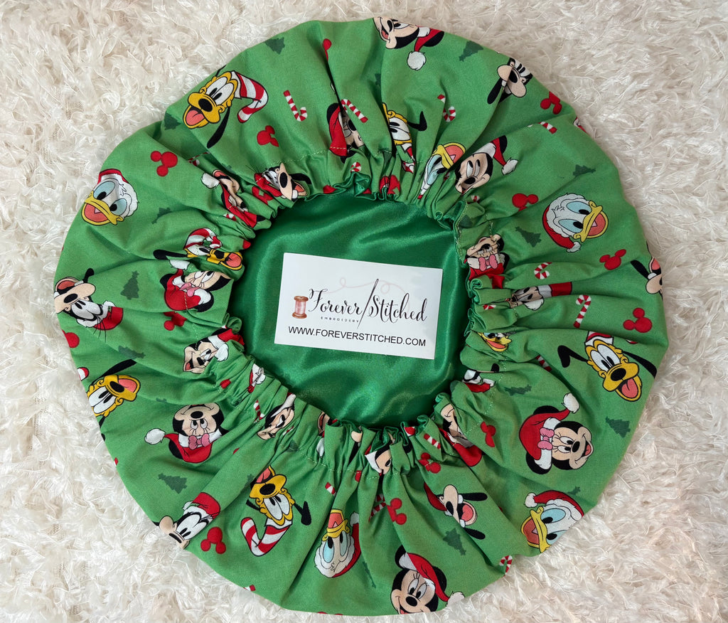 Mickey & Crew Christmas Print Bonnet with Charmeuse Satin Lining | Print Satin Hair Bonnet for Curly & Natural Hair (Copy)
