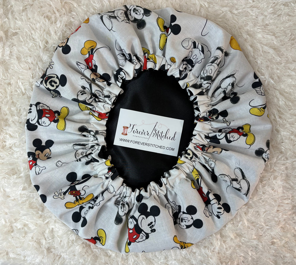 Mickey Cotton Print Bonnet with Charmeuse Satin Lining | Print Satin Hair Bonnet for Curly & Natural Hair