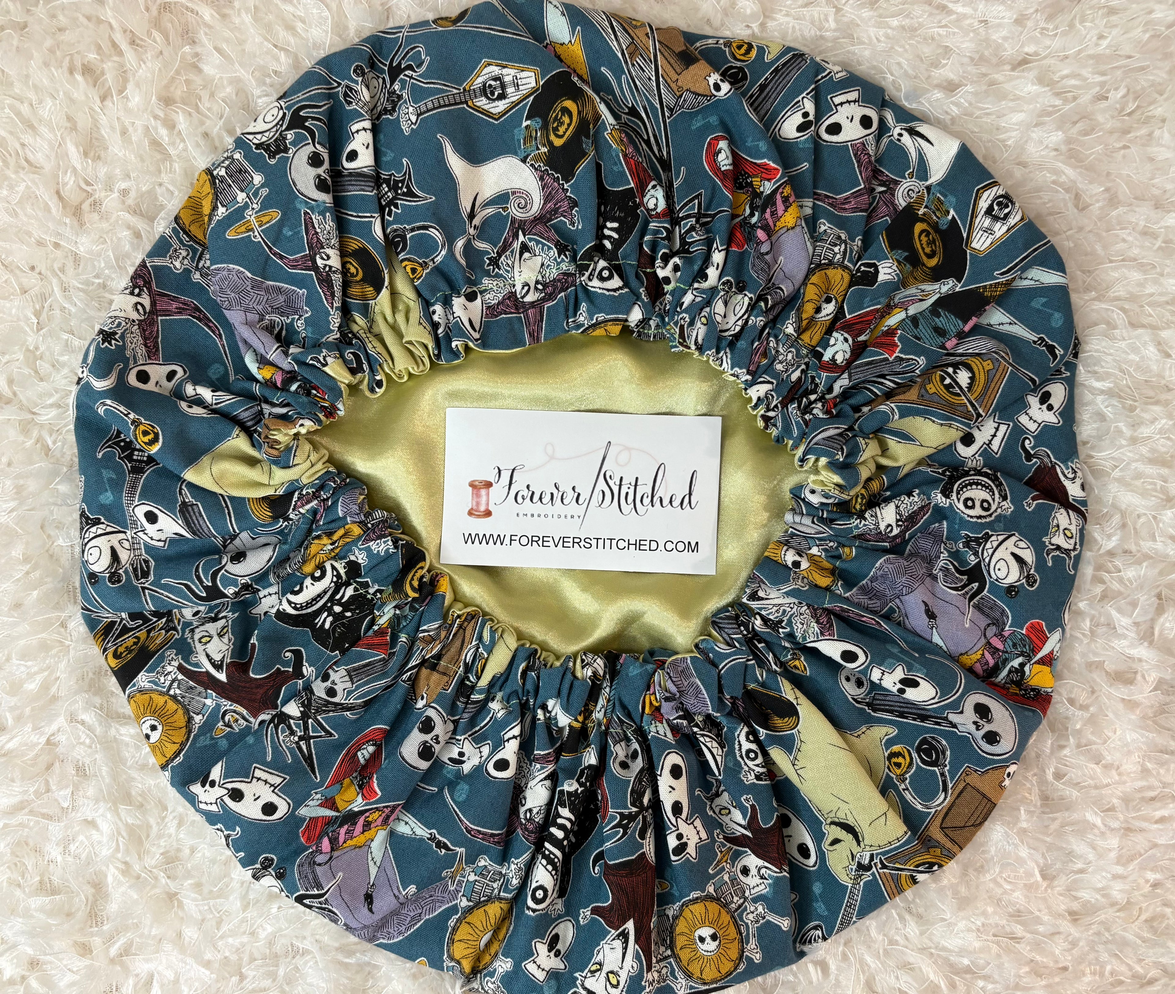 The Nightmare before Christmas Print Bonnet with Charmeuse Satin Lining | Print Satin Hair Bonnet for Curly & Natural Hair