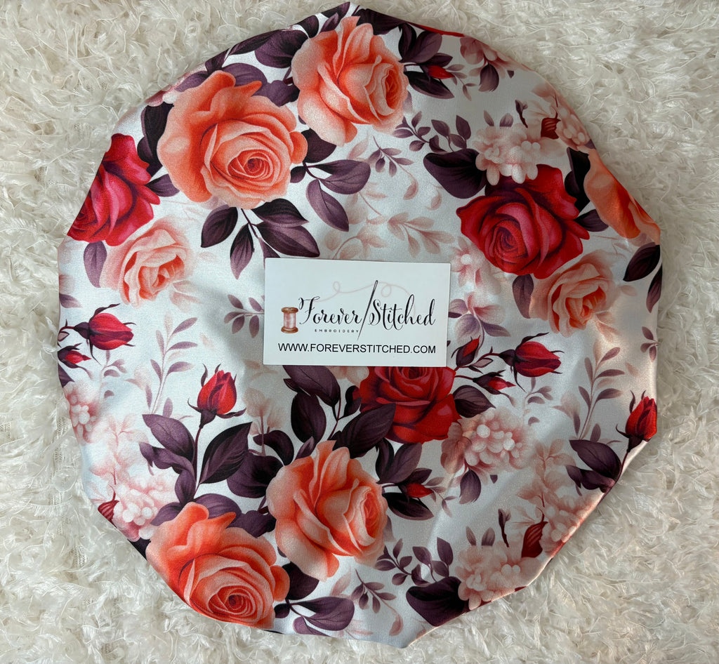Rose Garden Cotton Bonnet with Charmeuse Satin Lining | Print Satin Hair Bonnet for Curly & Natural Hair