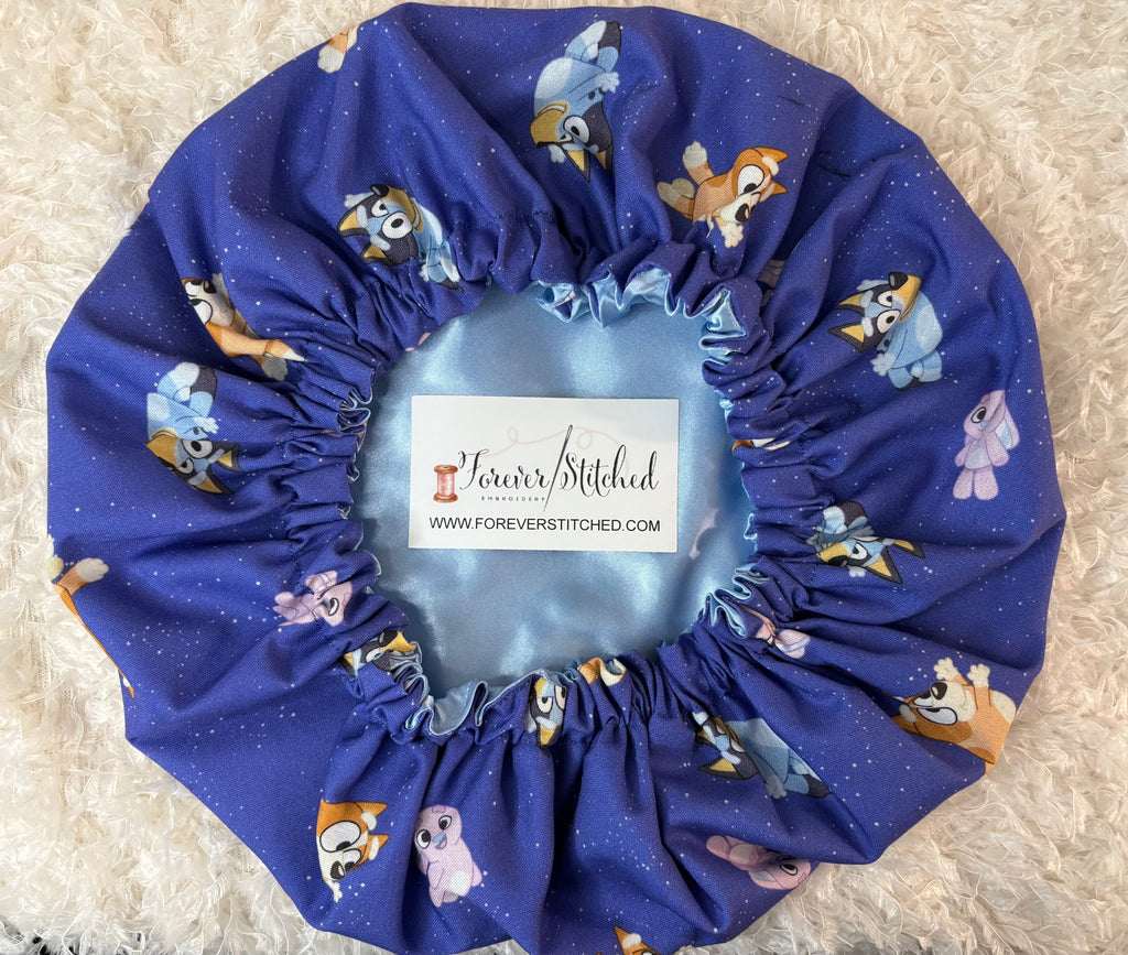 Bluey & Bingo  Cotton Print Bonnet with Charmeuse Satin Lining | Print Satin Hair Bonnet for Curly & Natural Hair