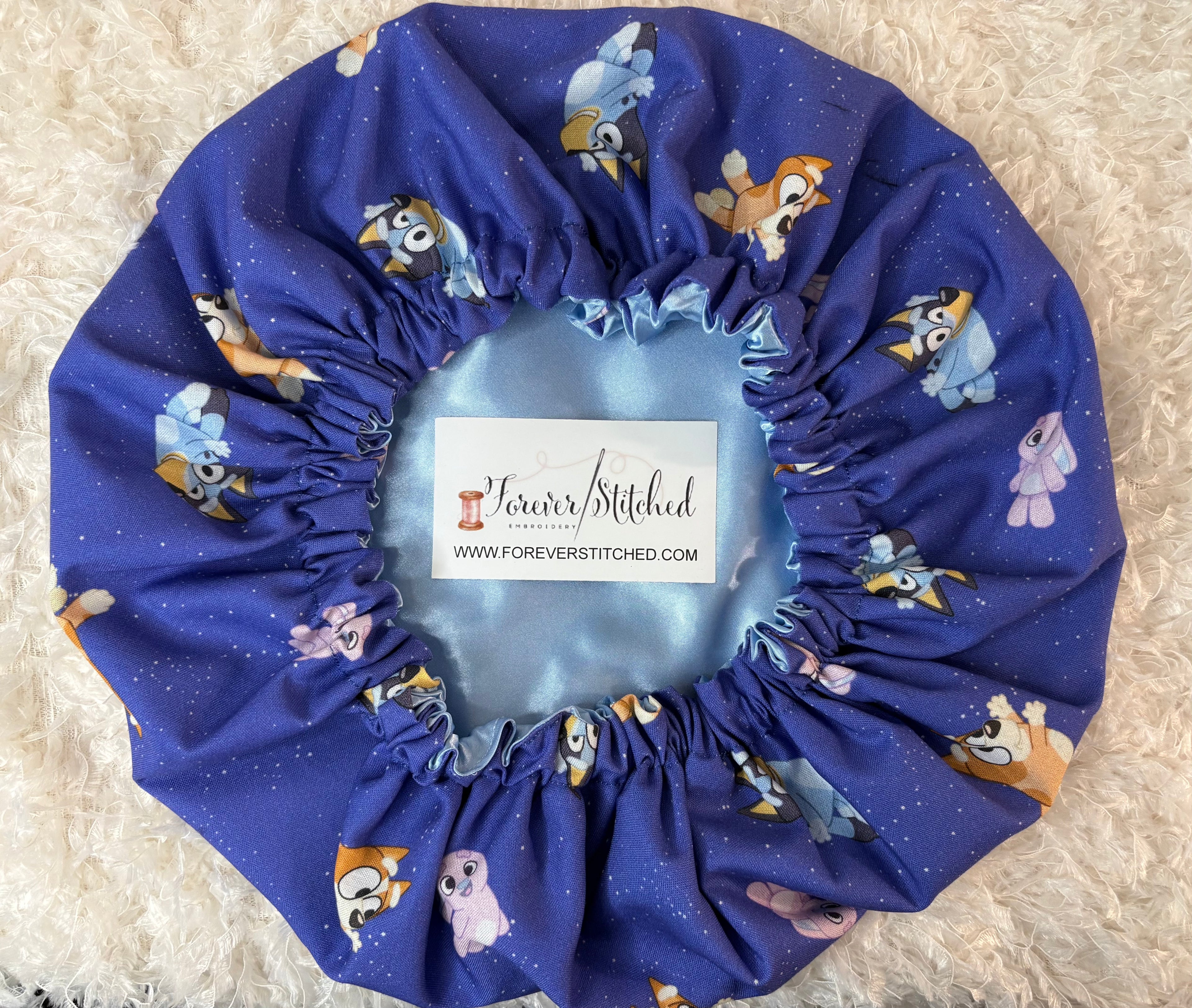 Bluey & Bingo  Cotton Print Bonnet with Charmeuse Satin Lining | Print Satin Hair Bonnet for Curly & Natural Hair