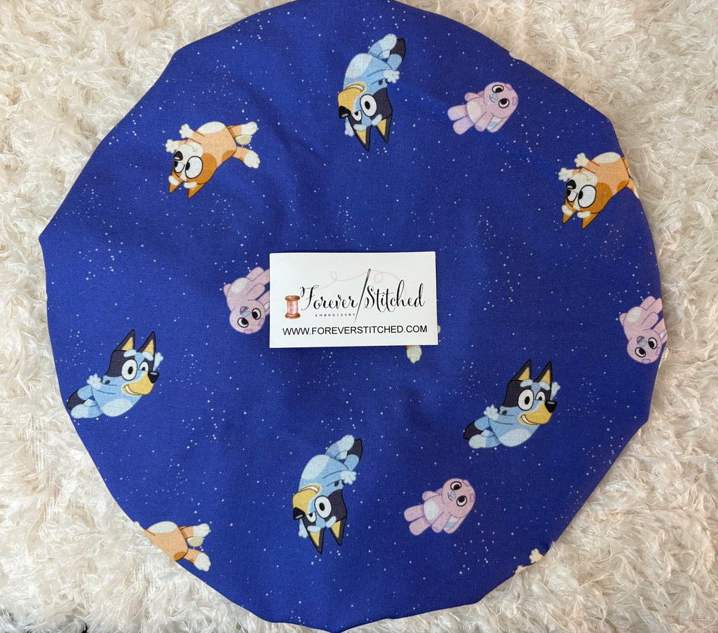 Bluey & Bingo  Cotton Print Bonnet with Charmeuse Satin Lining | Print Satin Hair Bonnet for Curly & Natural Hair