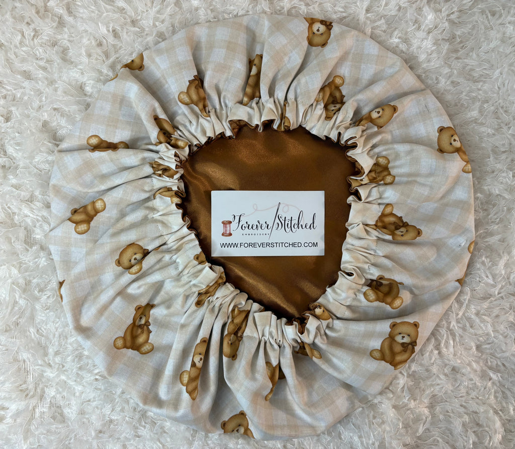 Bear Cotton Print Bonnet with Charmeuse Satin Lining | Print Satin Hair Bonnet for Curly & Natural Hair