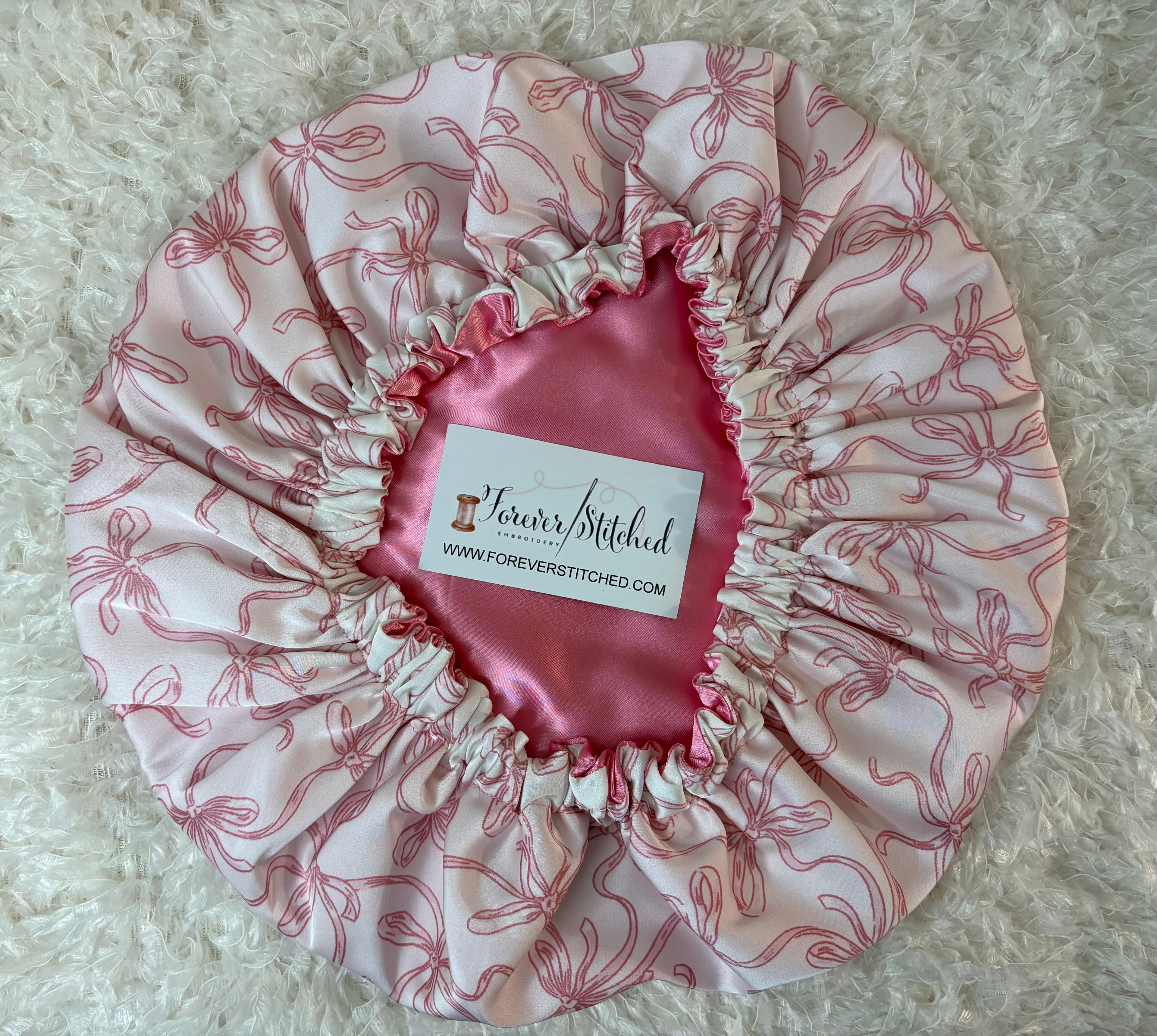 Pink Ribbon Cotton Print Bonnet with Charmeuse Satin Lining | Print Satin Hair Bonnet for Curly & Natural Hair