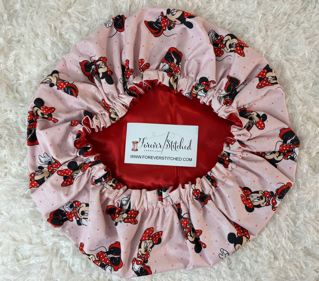 Minnie Cotton Print Bonnet with Charmeuse Satin Lining | Print Satin Hair Bonnet for Curly & Natural Hair