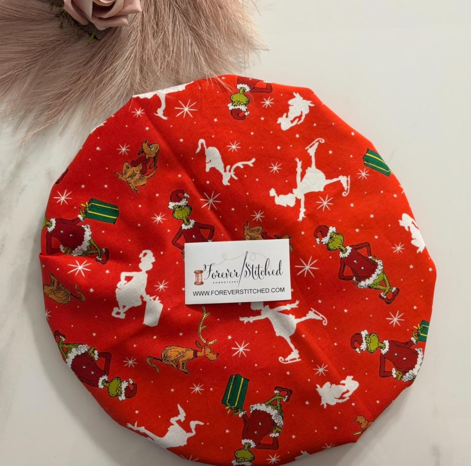 Grinchmas Skating Cotton Bonnet with Charmeuse Satin Lining | Print Satin Hair Bonnet for Curly & Natural Hair