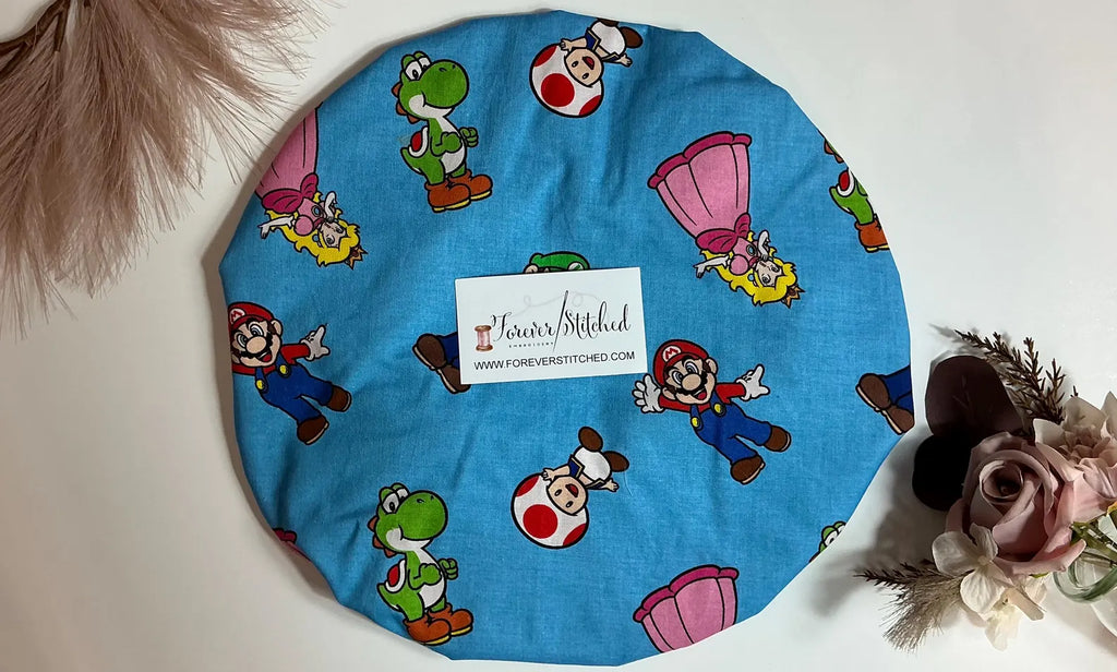 Mario Brothers “Mario & Crew” Cotton Bonnet with Charmeuse Satin Lining | Print Satin Hair Bonnet for Curly & Natural Hair