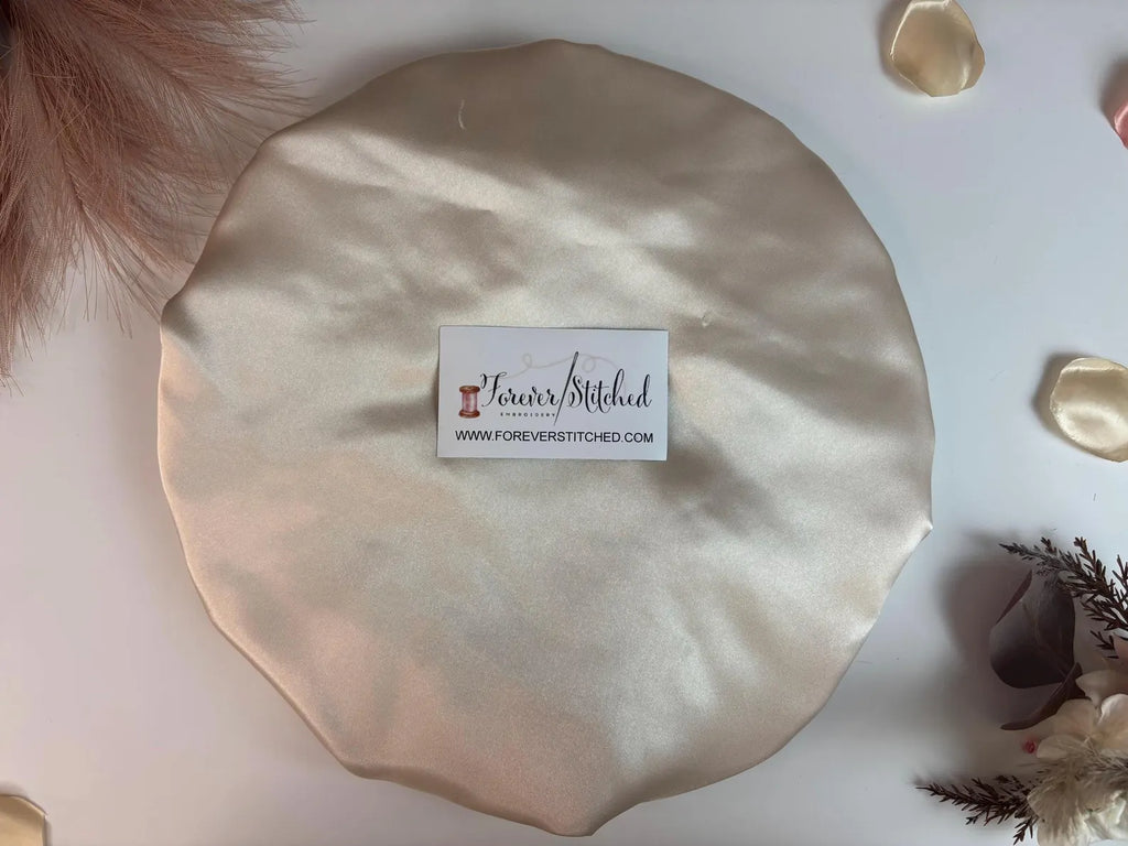 Bride Embroidered Bonnet with Charmeuse Satin Lining | Satin Hair Bonnet for Curly & Natural Hair