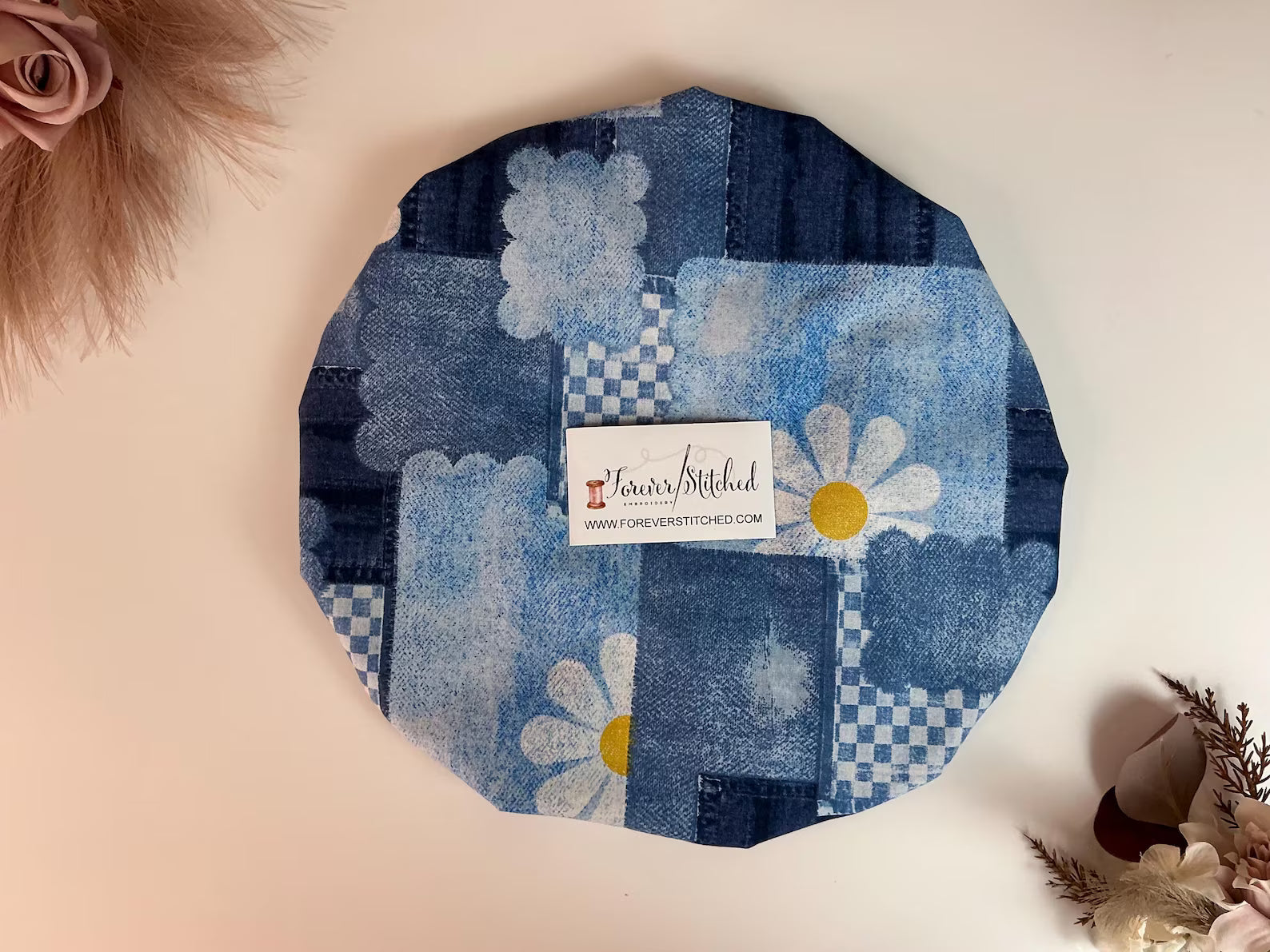 Denim Sunflower Cotton Bonnet with Charmeuse Satin Lining | Print Satin Hair Bonnet for Curly & Natural Hair