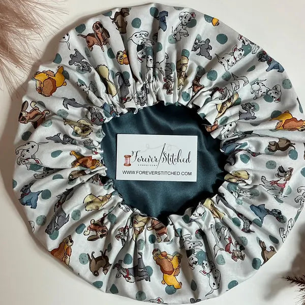 Lady & The Tramp Cotton Bonnet with Charmeuse Satin Lining | Print Satin Hair Bonnet for Curly & Natural Hair