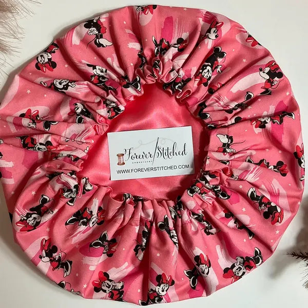 Coral Minnie Cotton Bonnet with Charmeuse Satin Lining | Print Satin Hair Bonnet for Curly & Natural Hair