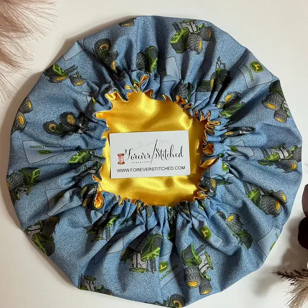 Tractor Cotton Print Bonnet with Charmeuse Satin Lining | Print Satin Hair Bonnet for Curly & Natural Hair