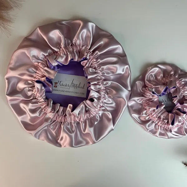 Charmeuse Silky Satin Mommy & Me 3-6 mo Sleeping Bonnet, Reversible Satin Hair Bonnet for Curly & Natural Hair, Adult Protective Sleep Cap Gift